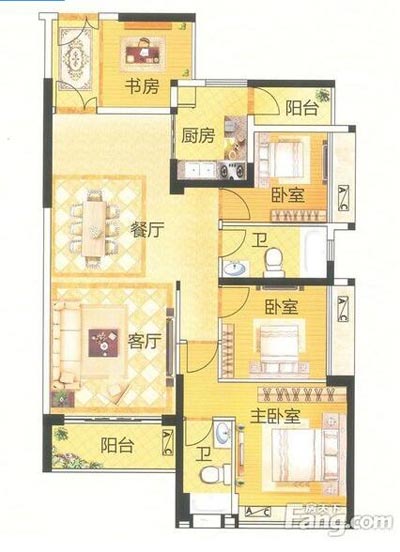 本单元的设计整体色调采用的是木色，不仅沿用了中式的端庄典雅，同时加入一些时尚的元素，让整个空间多了现代的时尚感觉，却不失中式的端庄。